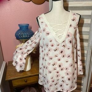 Entro Pink Floral Cold Shoulder Blouse